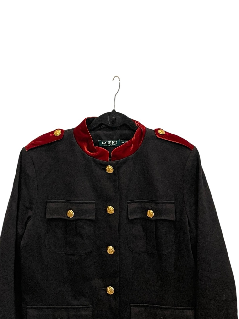 Lauren Ralph Lauren Military Velvet Mockneck jacket blazer Black /red 12 - Picture 4 of 13